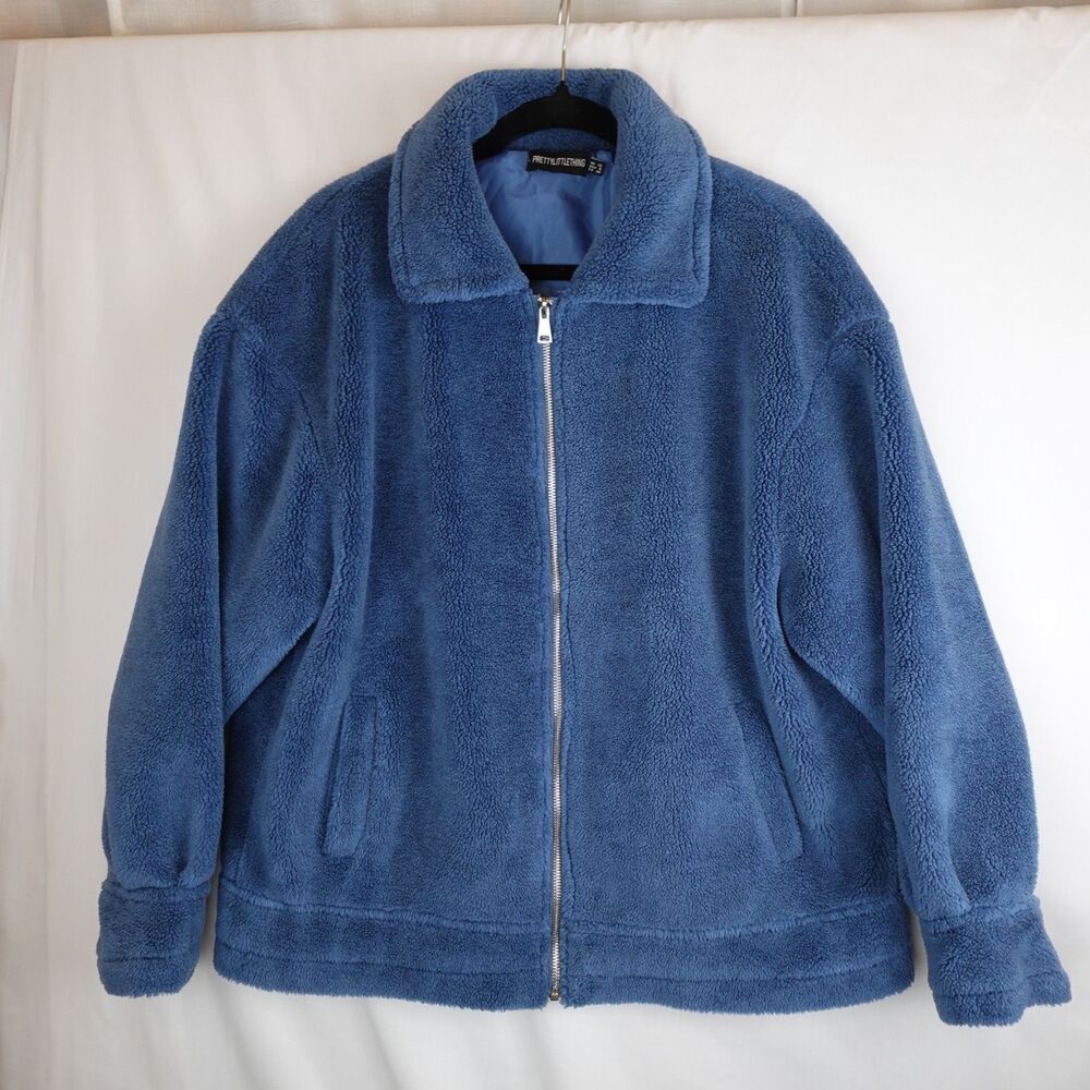 Pretty Little Thing Zip Up Jacket Women's Size 8 Blue Collared Fall Comfy School - Picture 15 of 15
